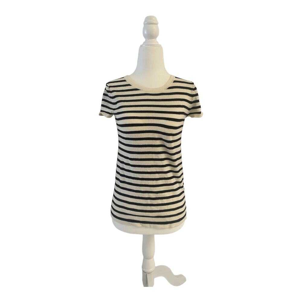 J Crew Casual Fitted Striped T-shirt Women White Size XXS